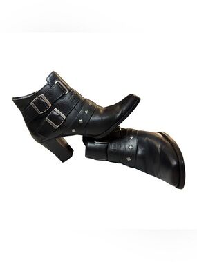 Harley-Davidson Black Leather Studded Ankle Booties with Buckles